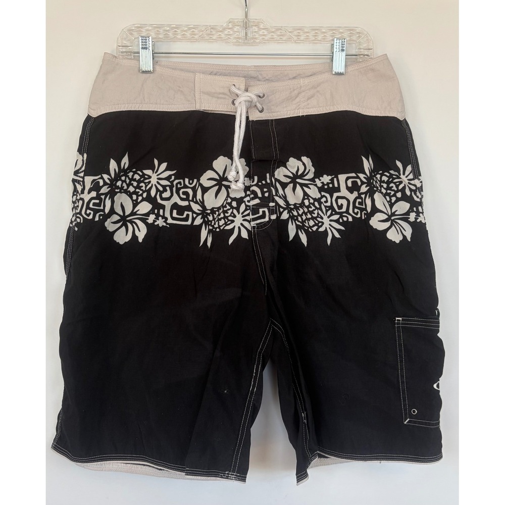 Ocean Pacific OP Men Board Shorts Black Floral Hibiscus Pineapple Swim Trunks 32